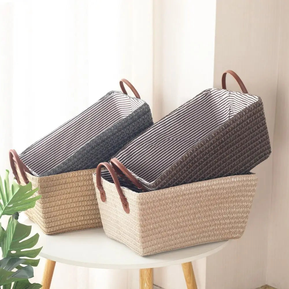 Foldable Straw Storage Box with Handles – Large Clothes Organizer