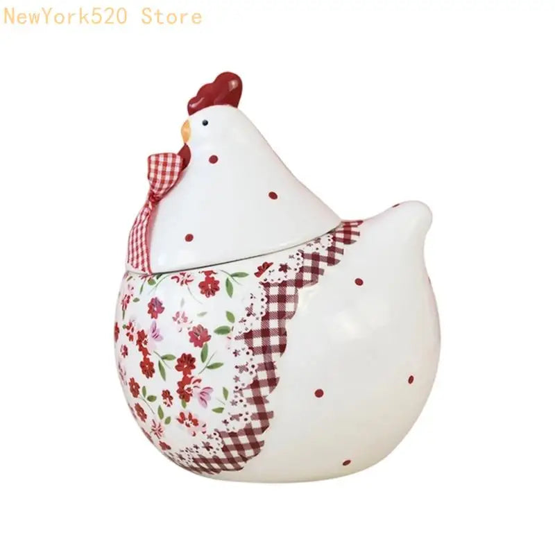 French Country Ceramic Canister with Hen Print | Farmhouse Decor