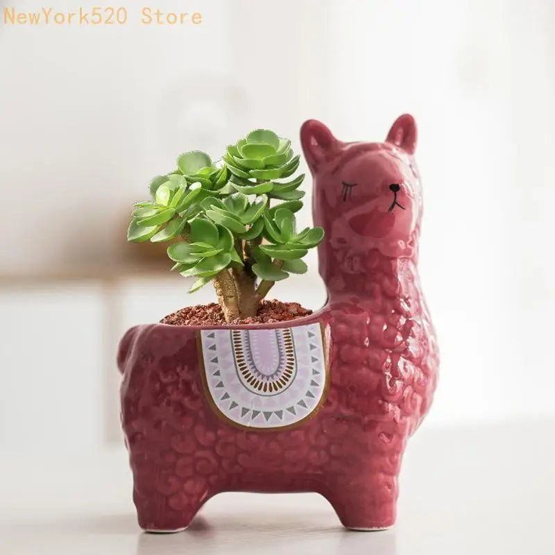 Ceramic Alpaca Flower Pot for Succulents & Small Plants
