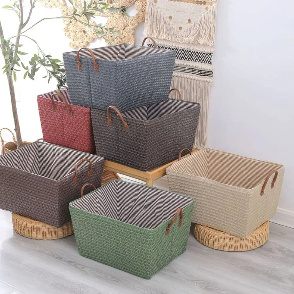 Foldable Straw Storage Box with Handles – Large Clothes Organizer