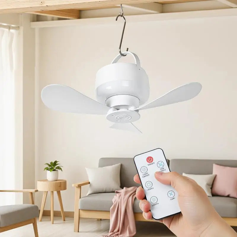 USB Rechargeable Ceiling Fan with Light & Remote Control