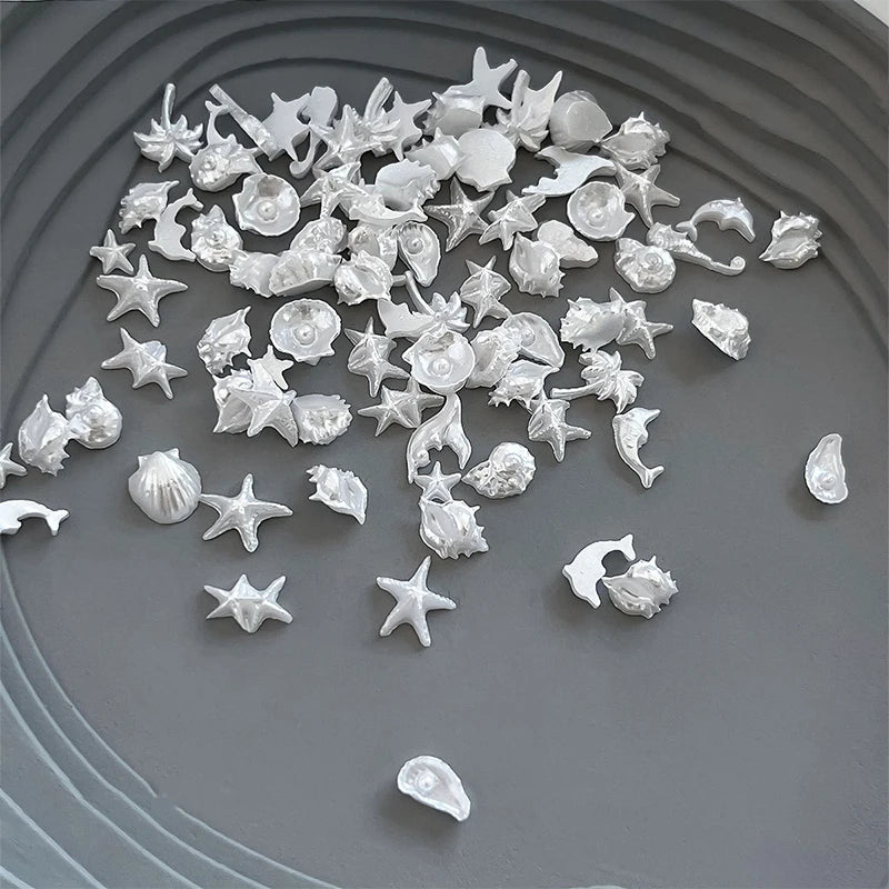 50Pcs Ocean Nail Art Charms – Pearl Shell Starfish Rhinestones