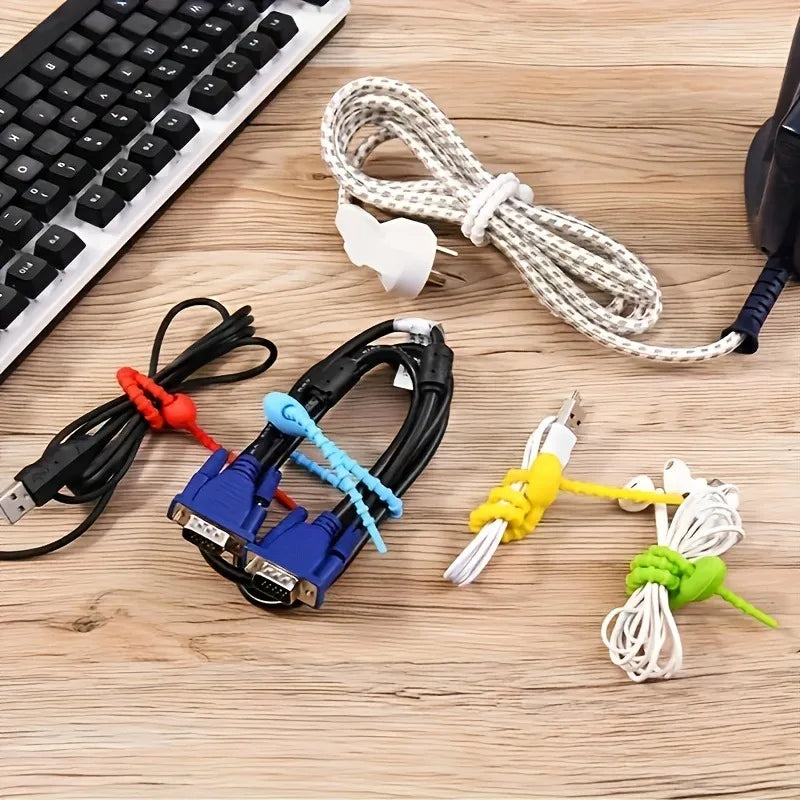 Silicone Reusable Cable Wire Organizer Ties & Cord Winder 5/10 Pcs