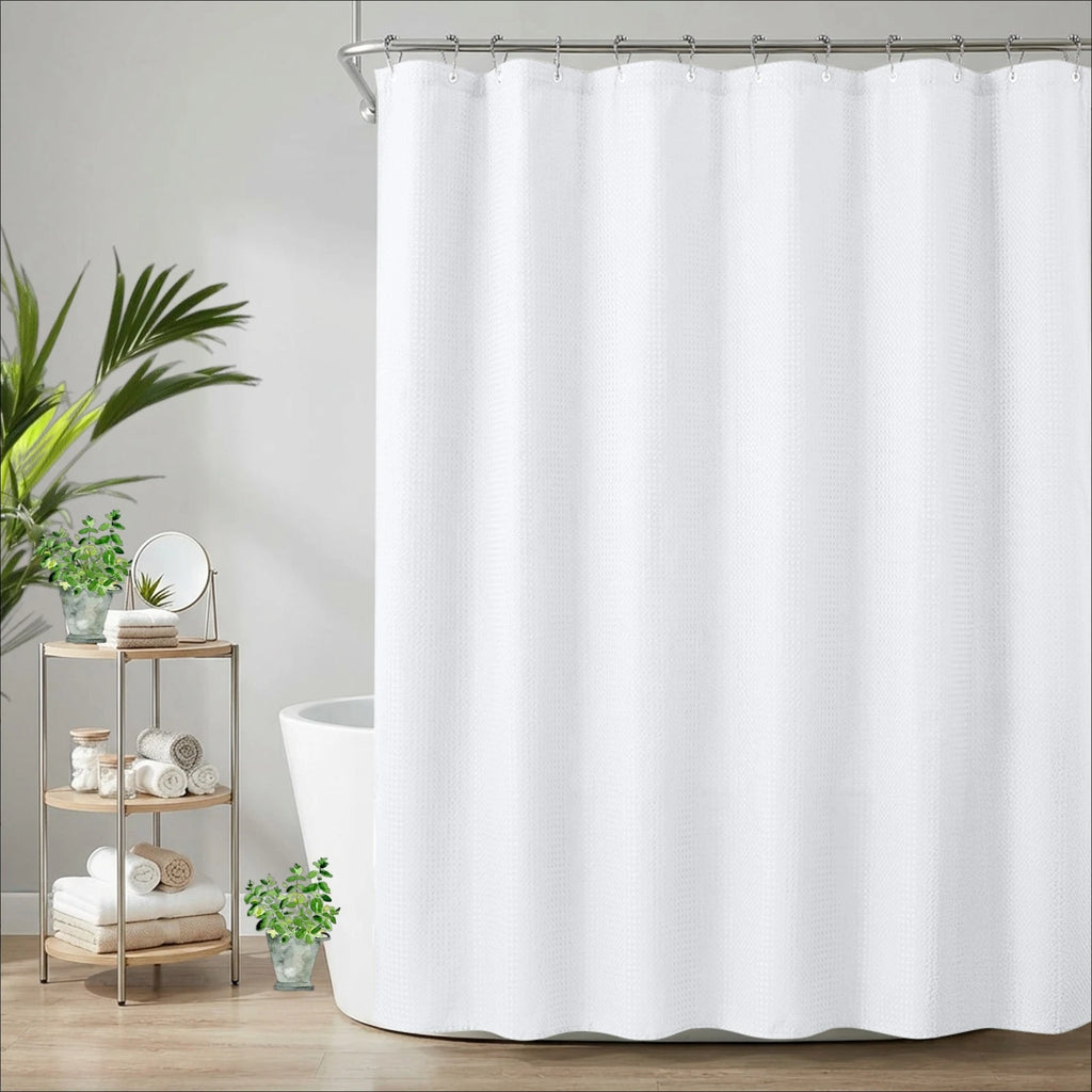Waffle Weave Shower Curtain 180x180cm | Waterproof + 12 Hooks
