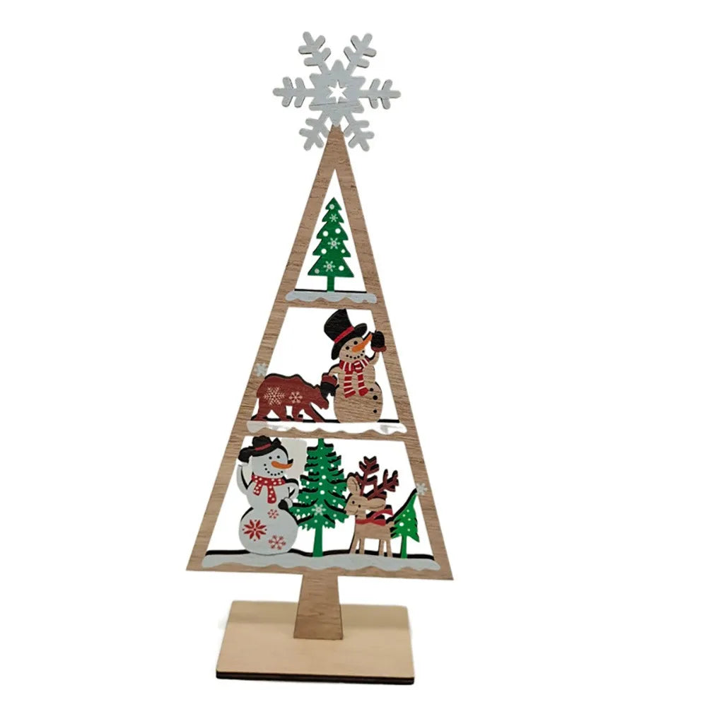 Wooden Christmas Tree Desktop Ornament – Multicolor Xmas Decor