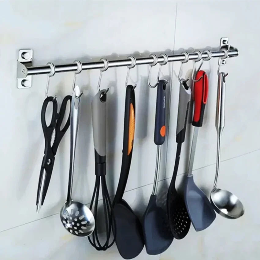 Wall Mounted Stainless Steel Utensil Rack with 6–10 Hooks