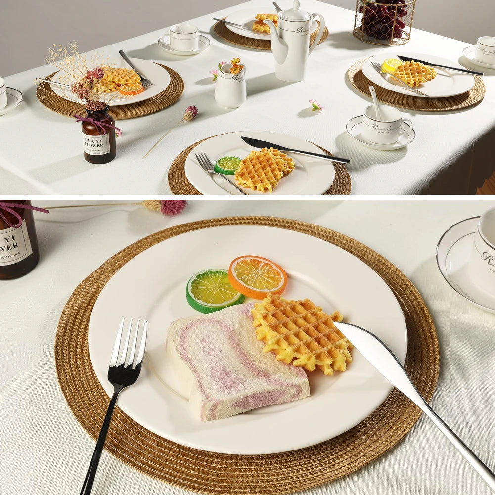 Round Woven Placemats Set of 6 – 34cm Heat Resistant PP Mats