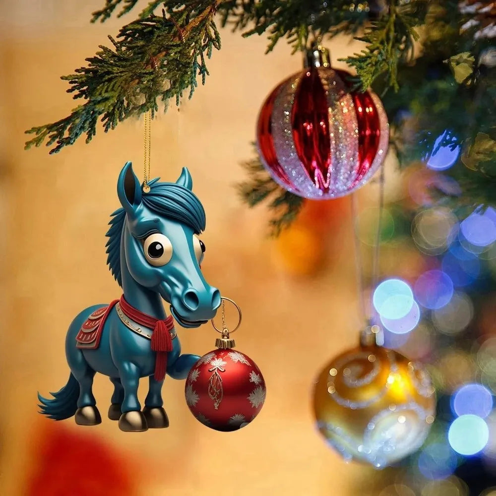 2D Acrylic Christmas Horse Ornament – Xmas Tree Pendant