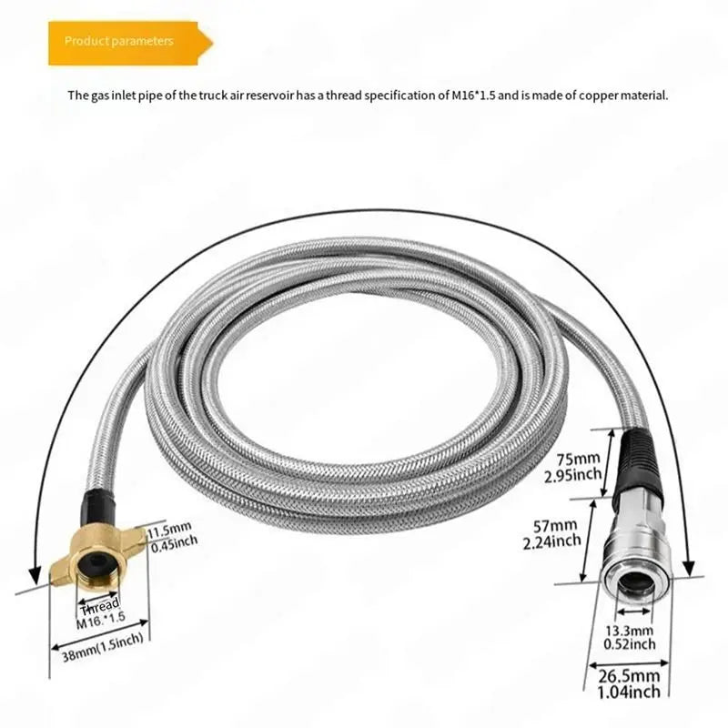 Truck Air Reservoir Take-Off Hose 1M M16 Self-Locking Quick-Connect
