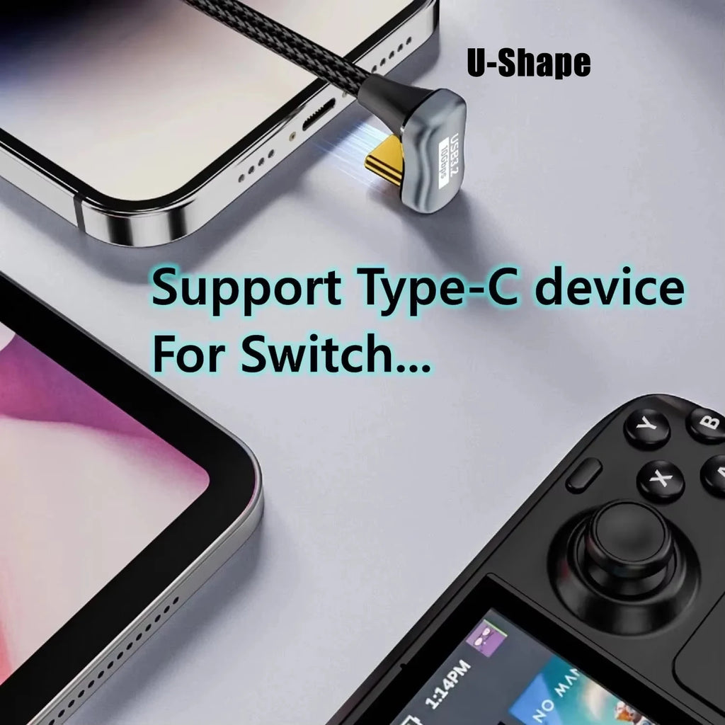 100W U-Shape USB-C Cable 10Gbps 5A Fast Charge 4K@60Hz