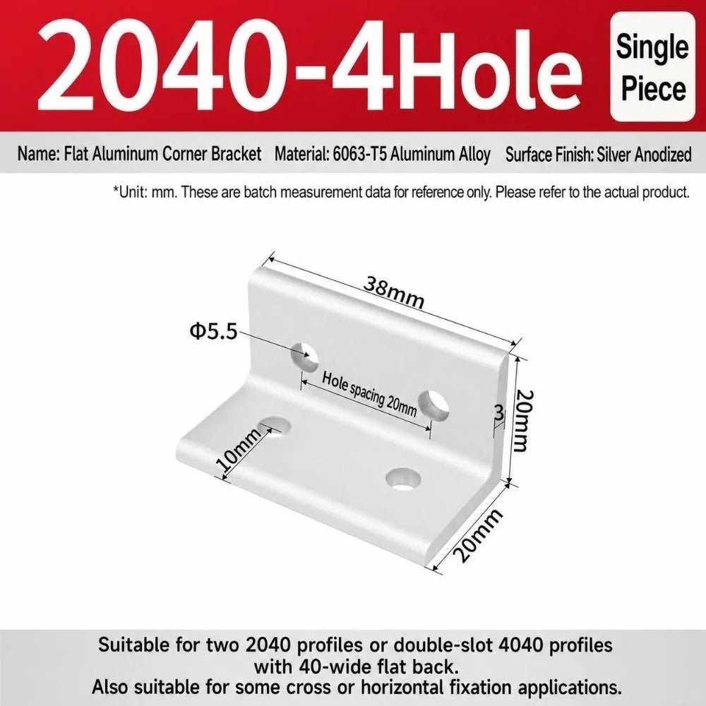 90° Aluminum Angle Bracket Flat Right Angle Connector Alloy