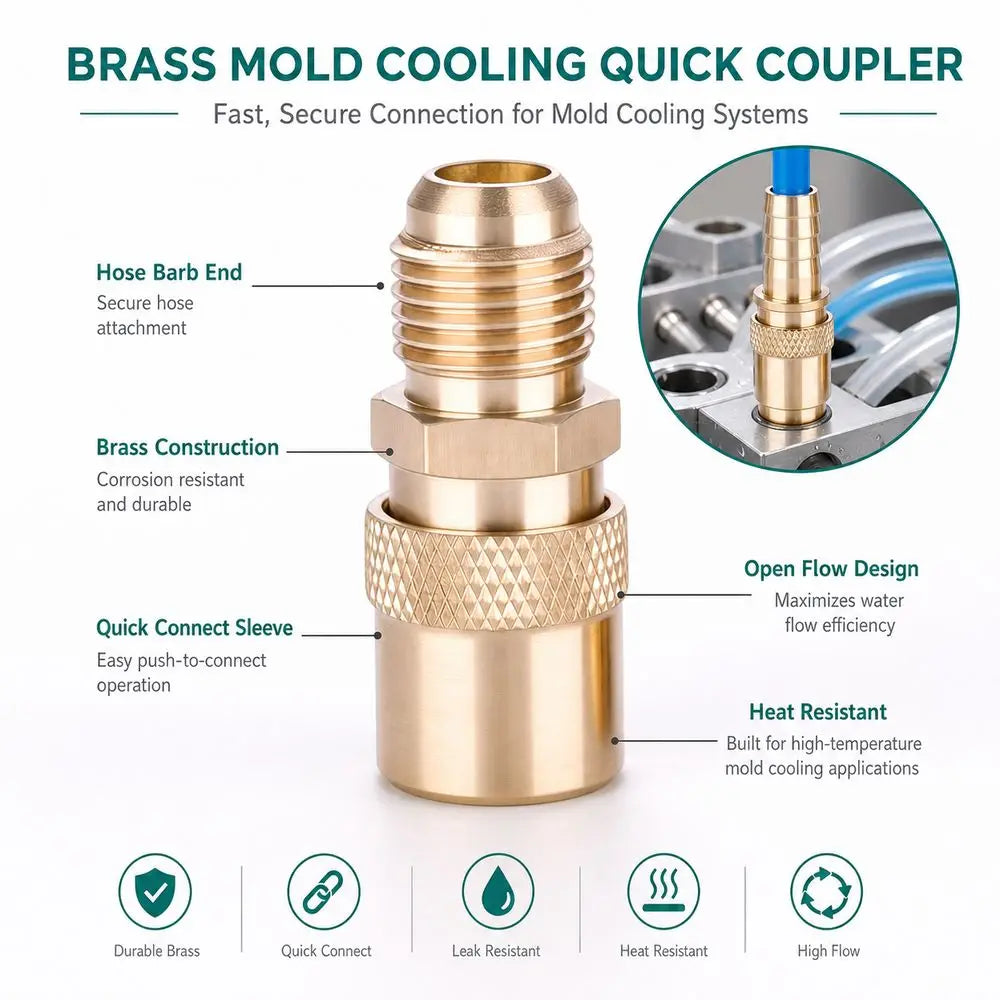 Brass Female Mold Quick Coupler – Open Flow Cooling Connector