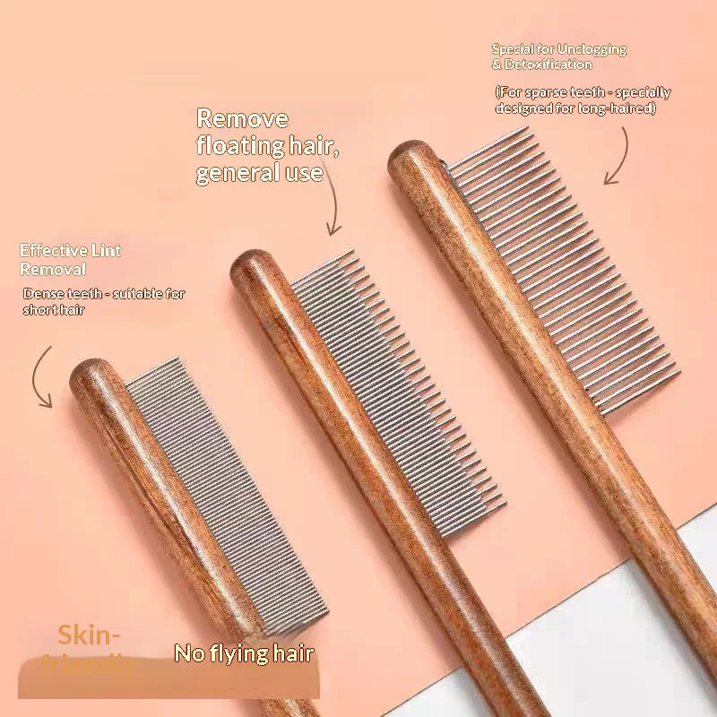 Wood Handle Pet Comb – Double Teeth Detangling for Cats & Dogs