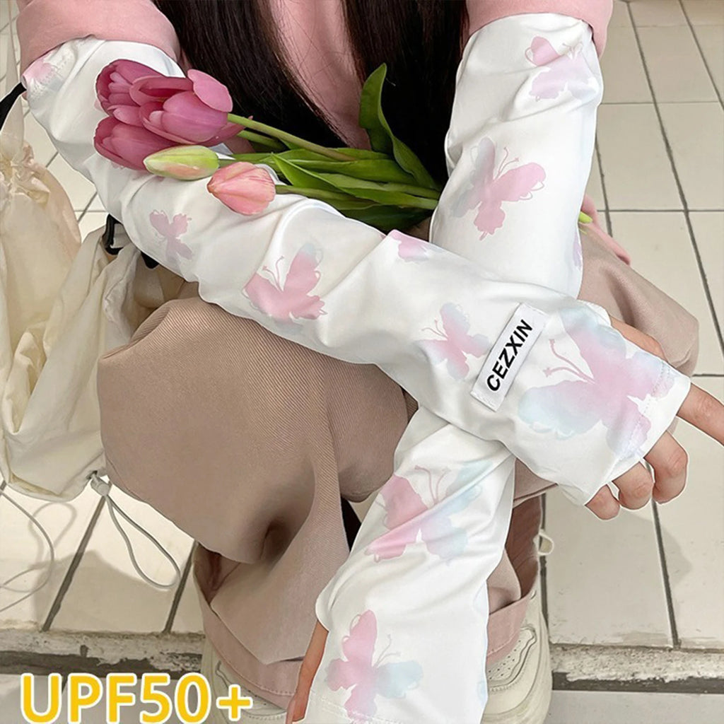 UPF50+ Ice Silk Arm Sleeves – Butterfly Pattern Sun Protection