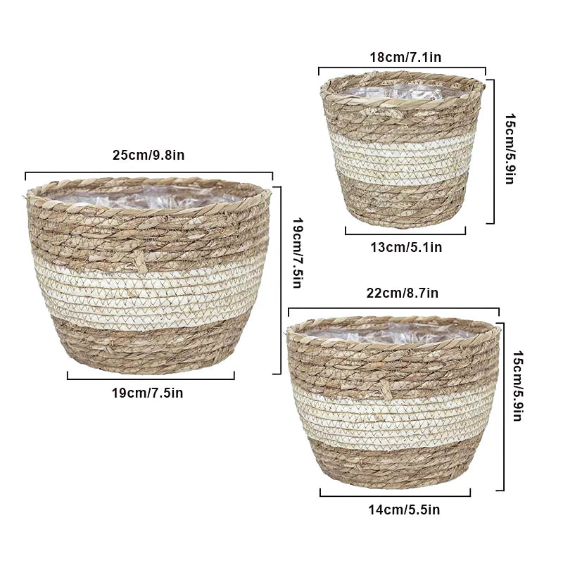 Seagrass Planter Basket – Hand Woven Plant Pot Cover Set