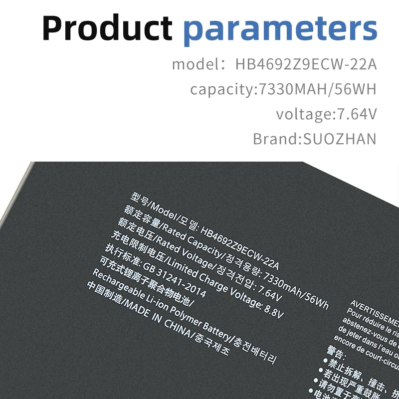 SUOZHAN Battery for Huawei MateBook D14 – HB4692Z9ECW-22A 56Wh