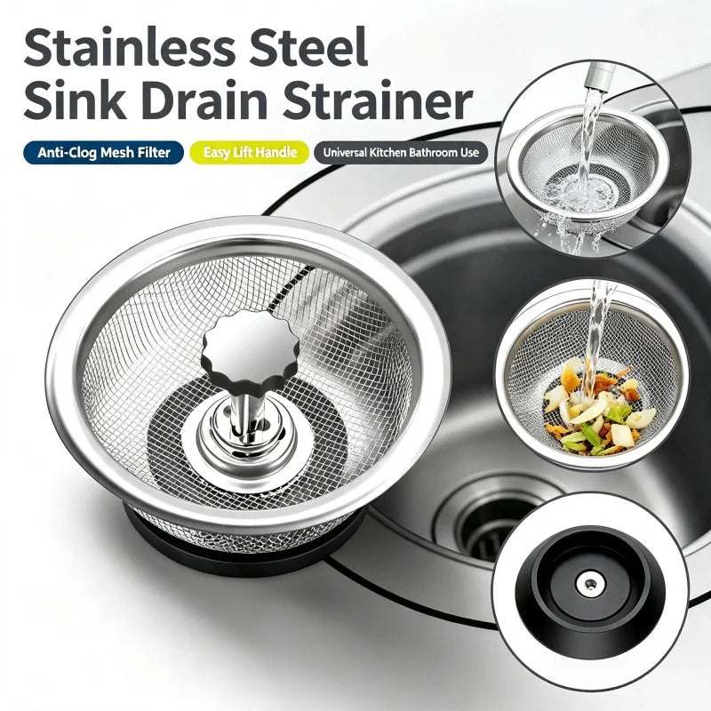 Stainless Steel Sink Strainer Drain Filter Basket with Handle