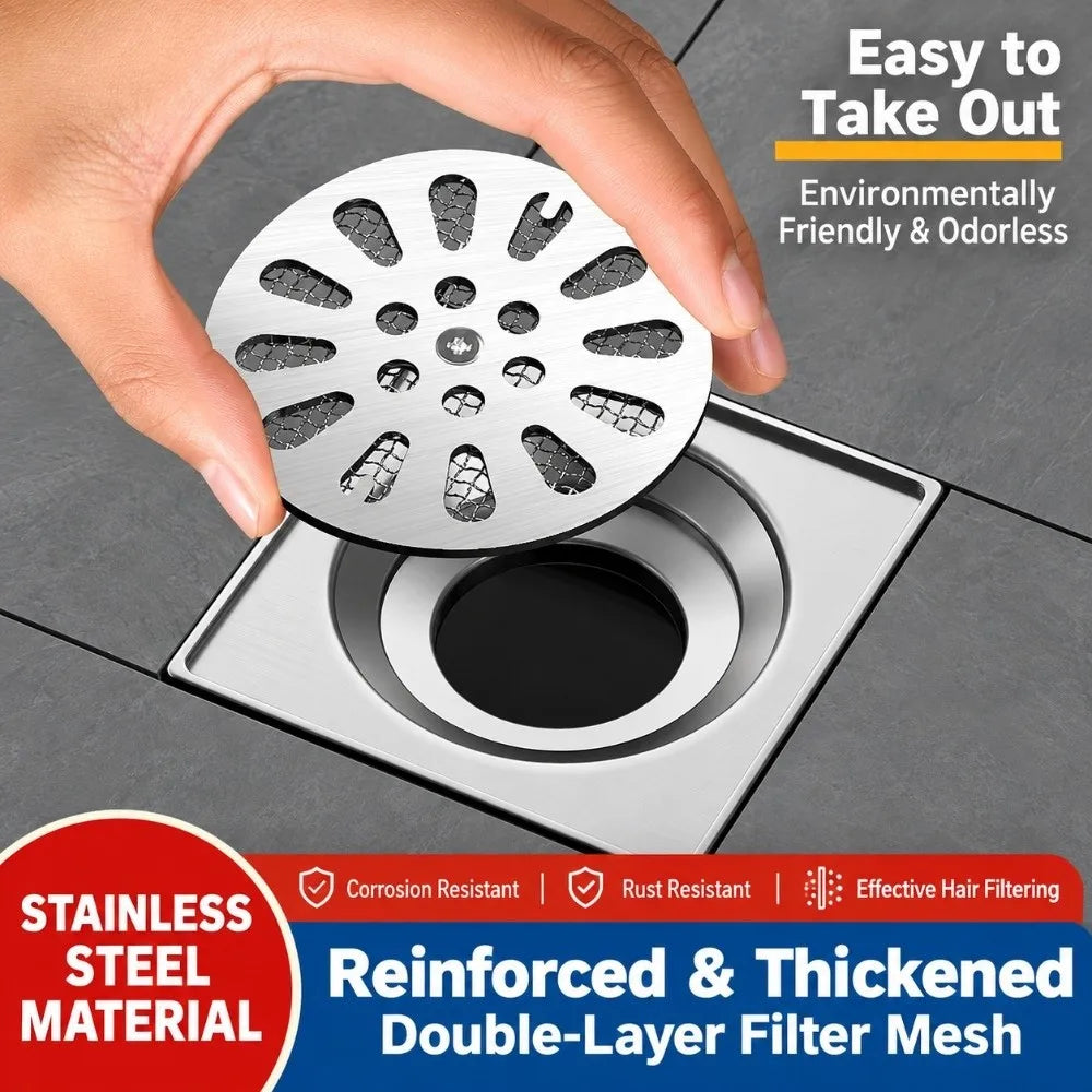Stainless Steel Round Drain Cover with Mesh Hair Catcher