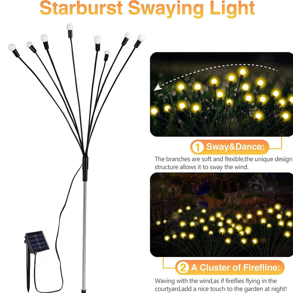 Solar Firework Stake Garden Lights – Waterproof Warm White LED
