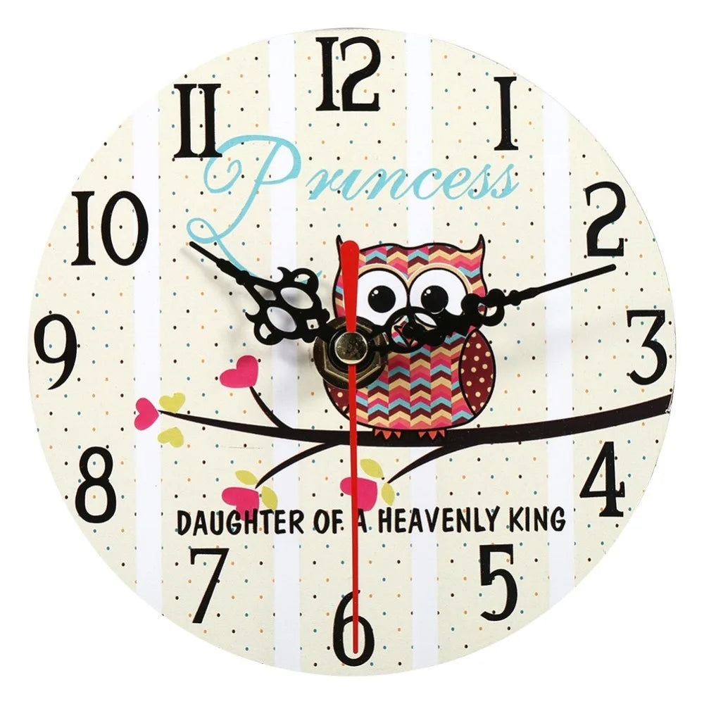 Wooden Owl Wall Clock 4.72in Round Quartz Desk & Wall Clock