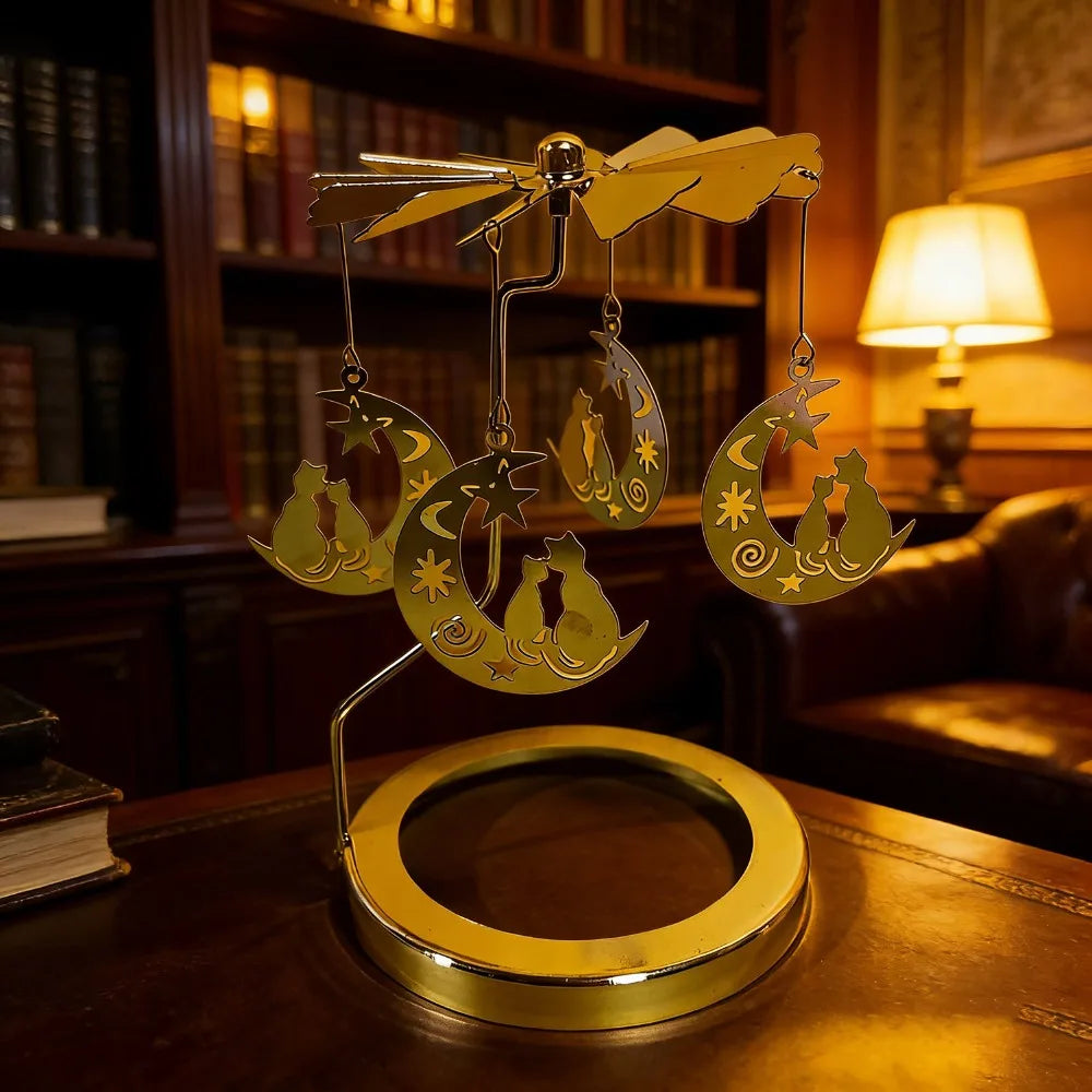 Gold Metal Rotating Candle Holder Carousel Spinner Topper