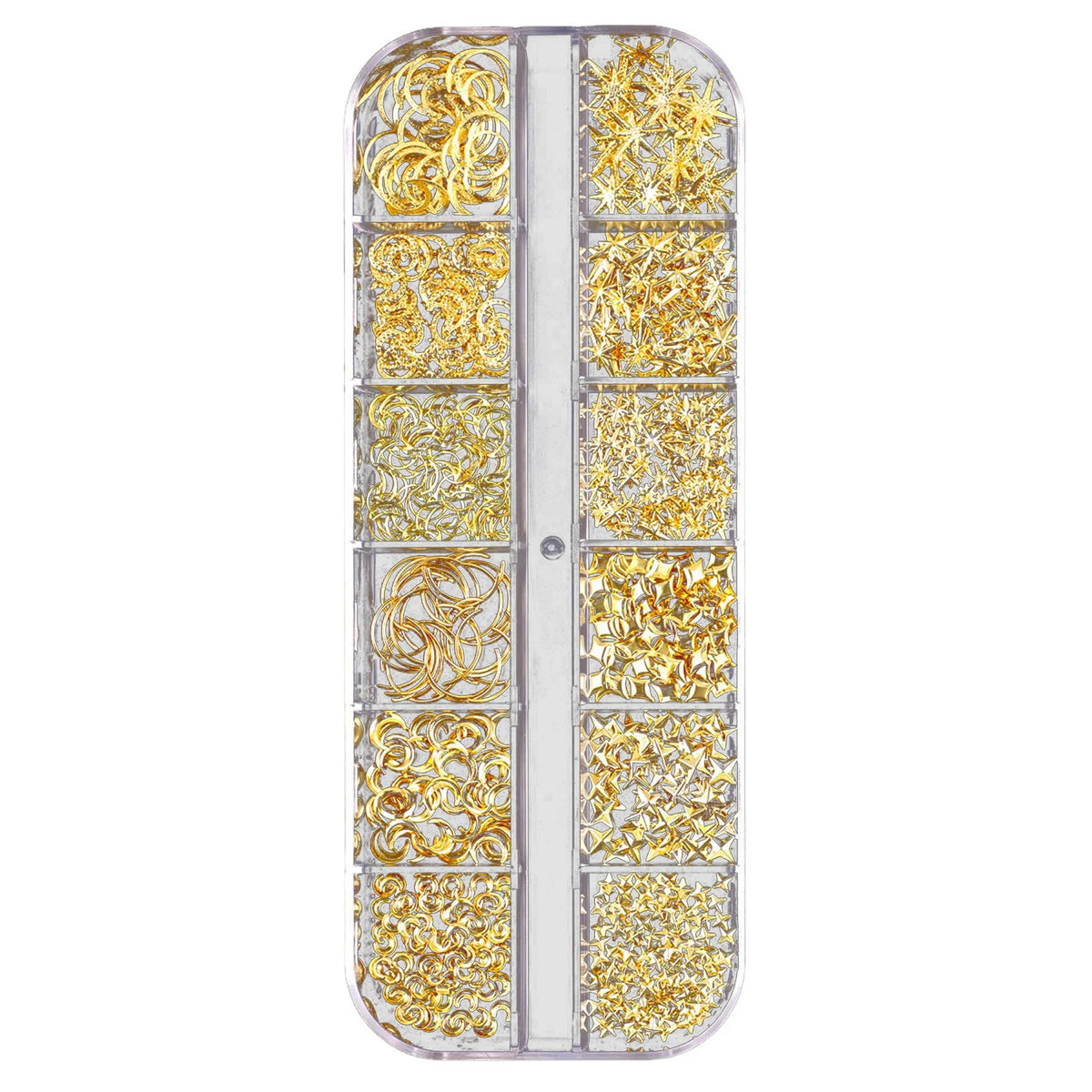 12-Grid 3D Nail Charms Gold Silver Punk Metal Art Decorations