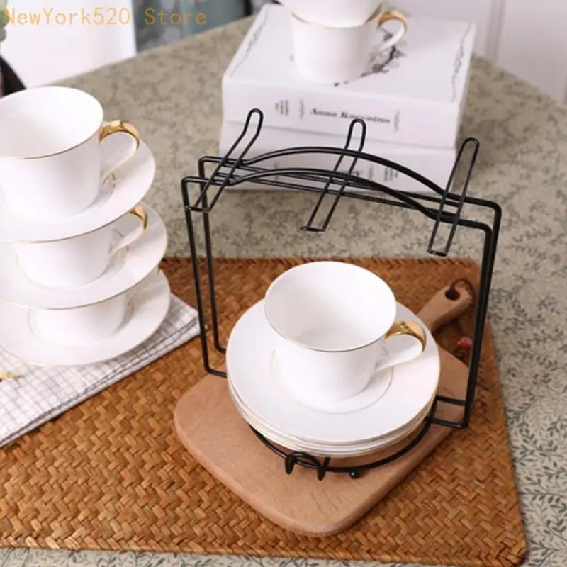Double Tier Iron Coffee Mug & Plate Draining Rack Stand