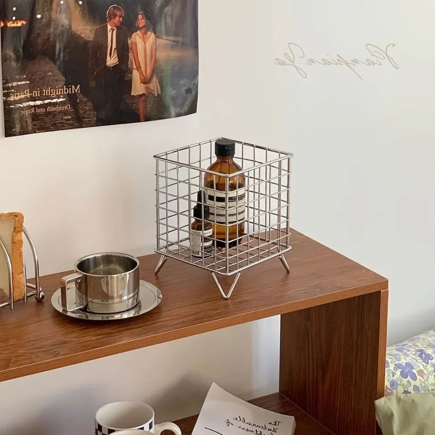 Metal Desk Storage Basket – Multi-Use Office Shelf Organizer