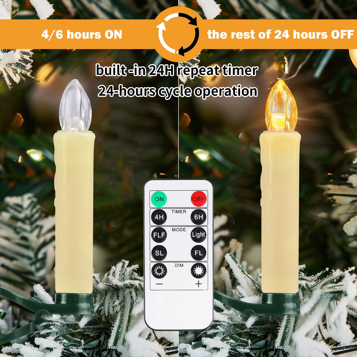 LED Flameless Flickering Taper Candles with Clips & Remote