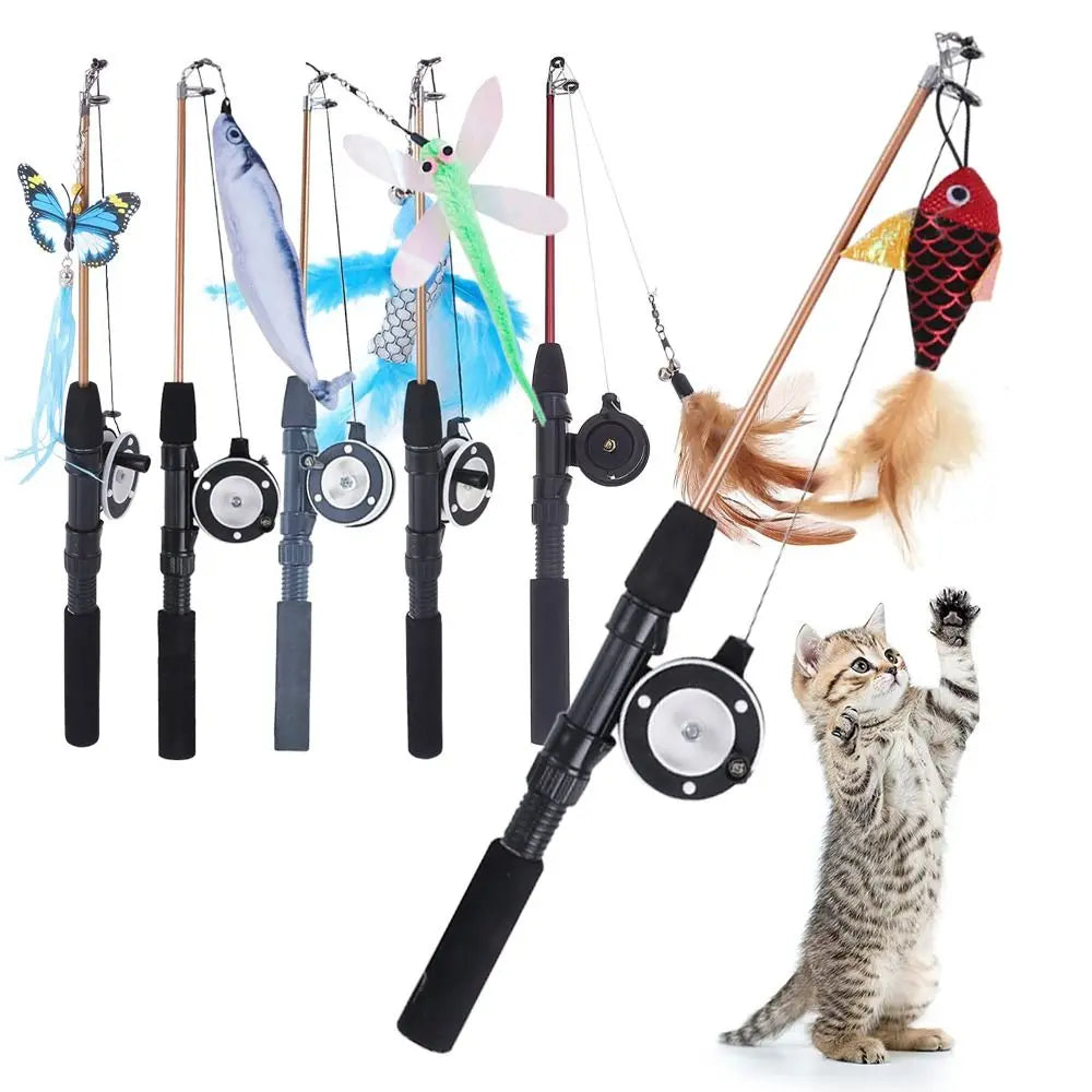 Retractable Cat Teaser Wand Toy – Feather Fishing Pole