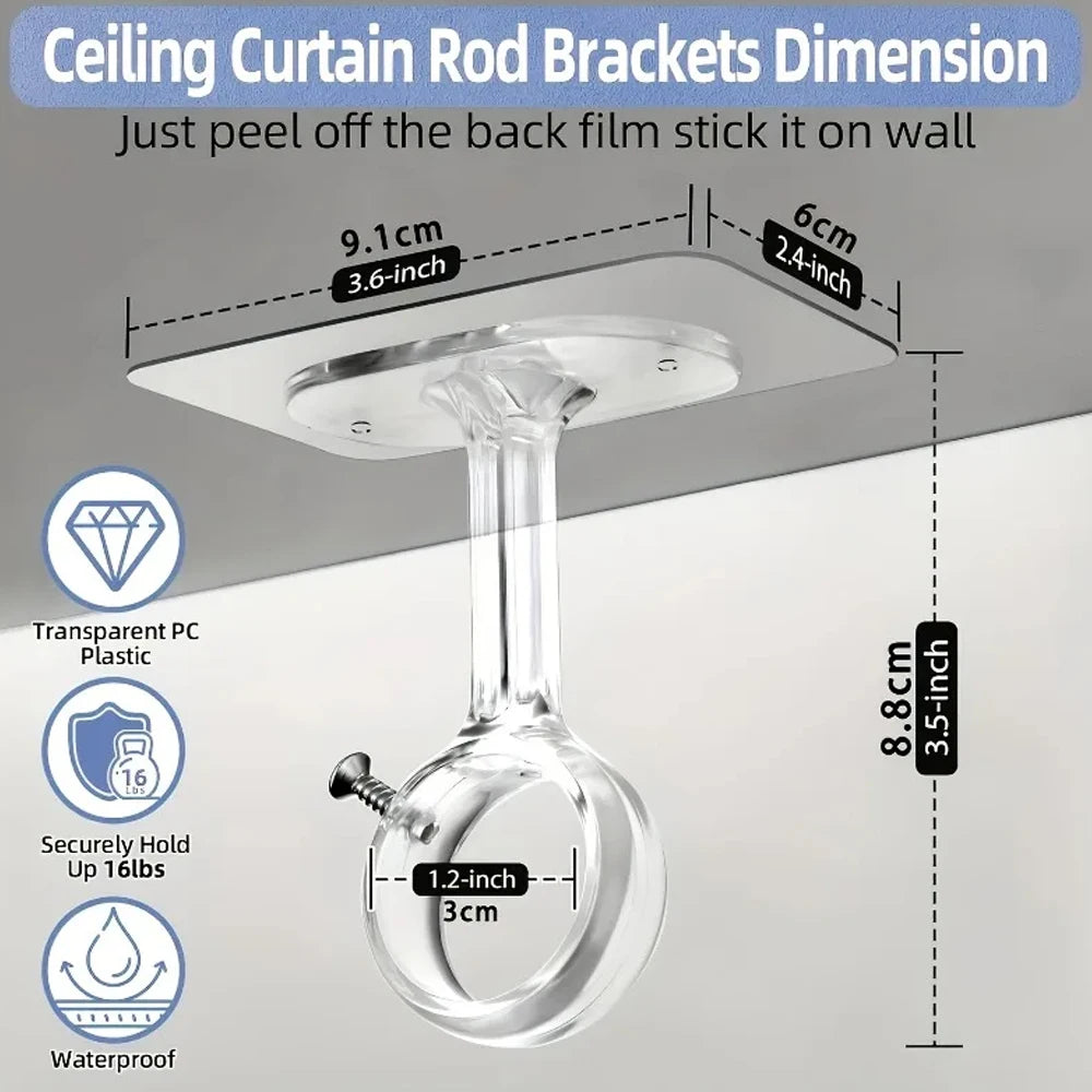 Self Adhesive Curtain Rod Brackets – No-Drill Ceiling Mount