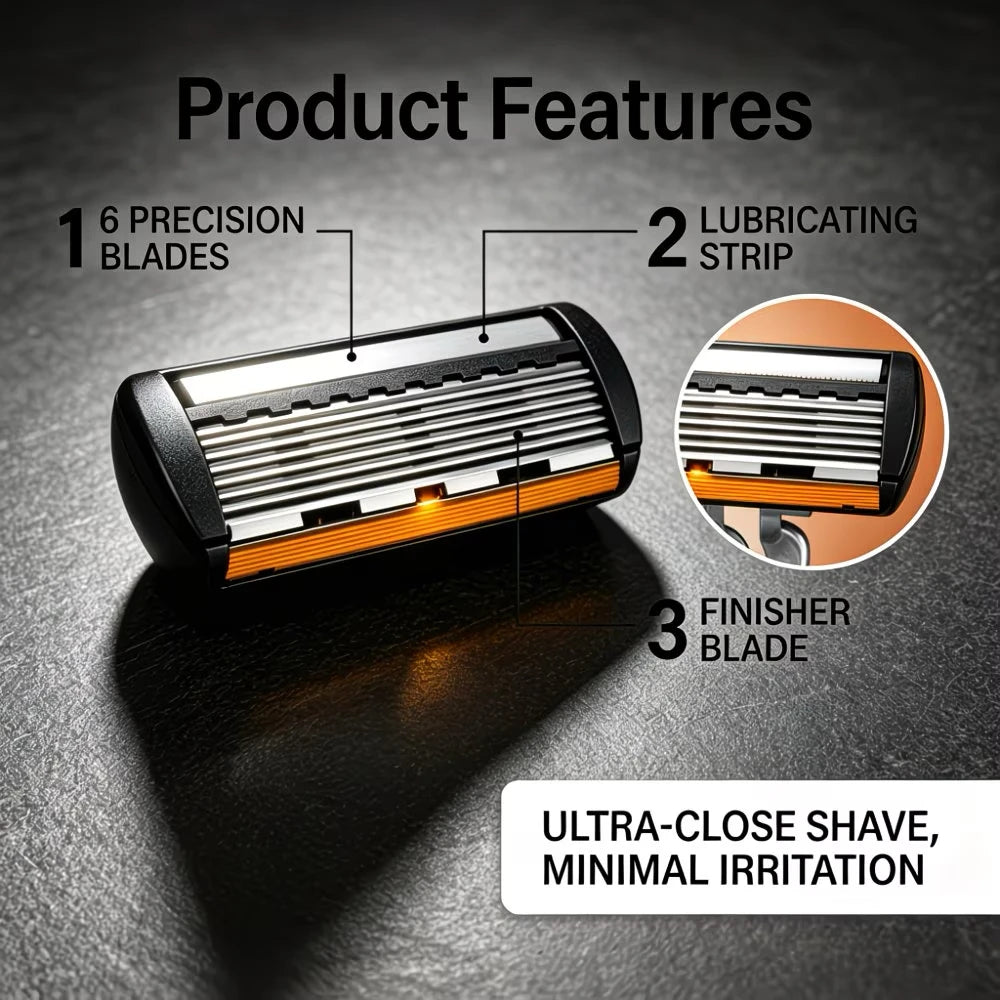 Men's 6-Layer Stainless Steel Safety Razor Set & Replacement Head
