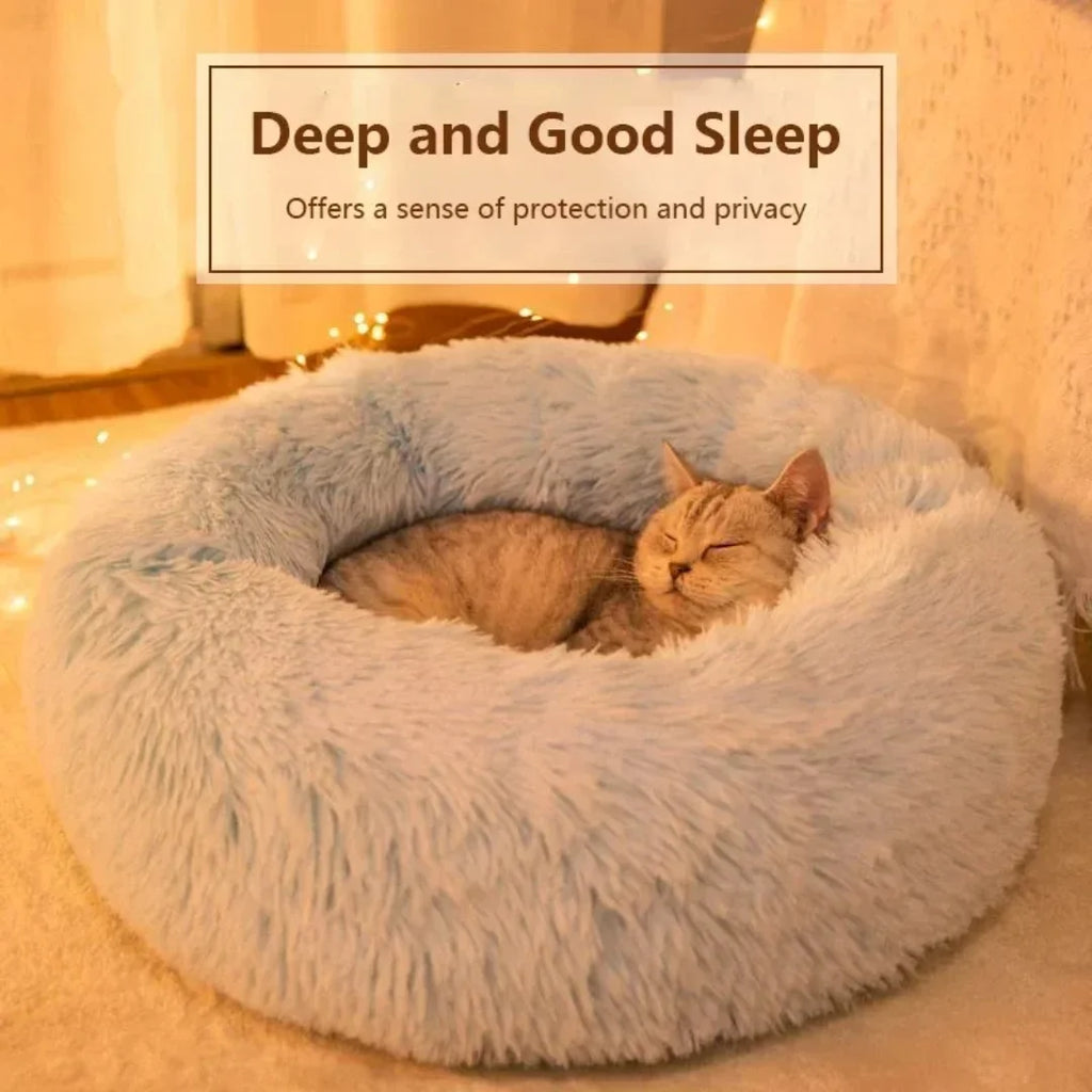 Plush Round Pet Bed 40–70cm Washable Warm Dog & Cat Nest