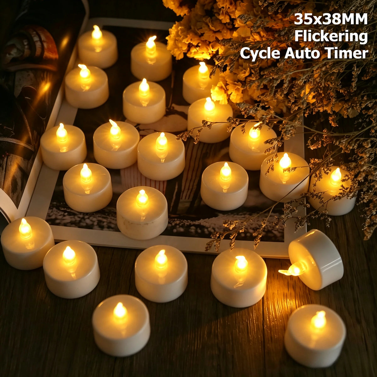 Flameless LED Tea Light Candles with 6H Auto Timer | 24H Cycle