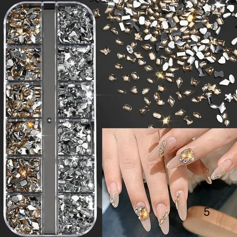 12-Grid 3D Flatback Nail Rhinestones – Crystal Diamond Nail Art