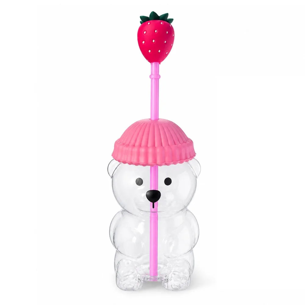 Cute Bear Straw Cup with Lid – 500ml Transparent Tumbler
