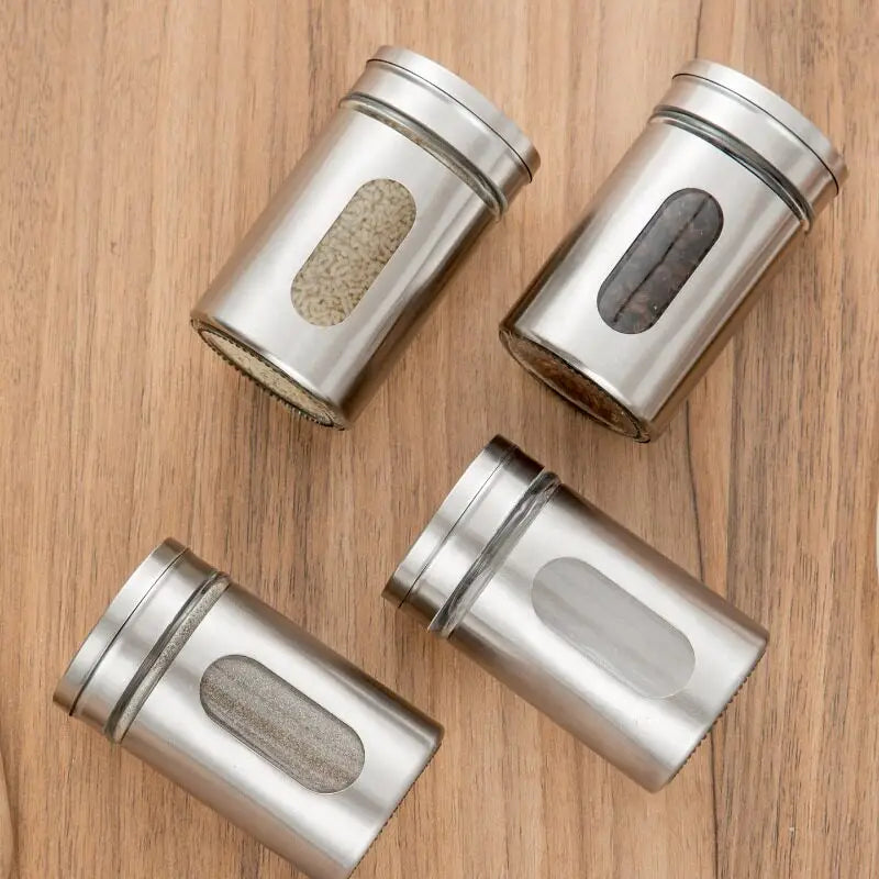 Stainless Steel Glass Spice Shaker – Rotating Salt & Pepper Jar