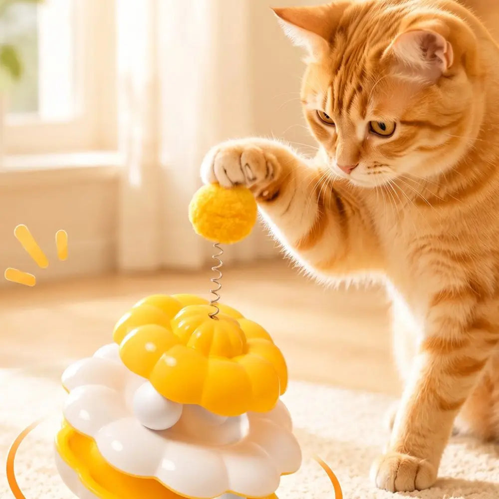 Interactive Cat Turntable Toy – Spring Rotating Ball & Tumbler