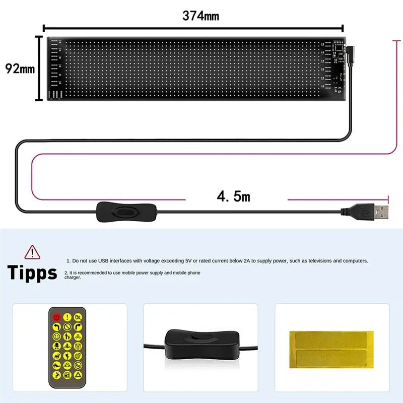 LED Flexible Scrolling Sign – APP Control, IP65 Waterproof, 5V USB