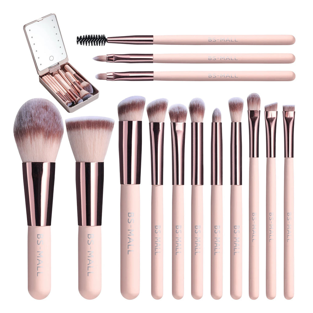14-Piece Portable Makeup Brush Set with Lighted Mirror Case