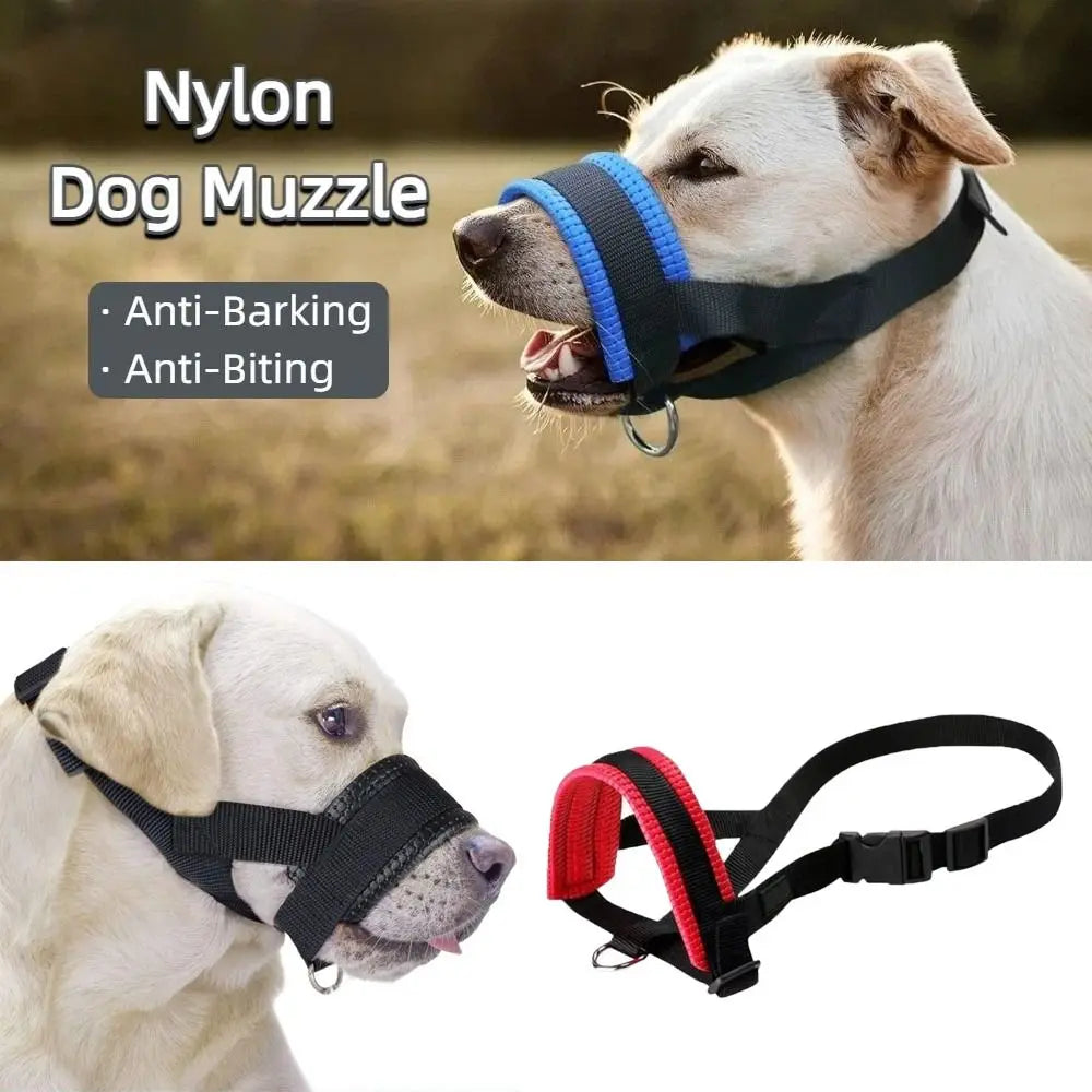 Soft Nylon Dog Muzzle M/L/XL – Adjustable with Leash Ring