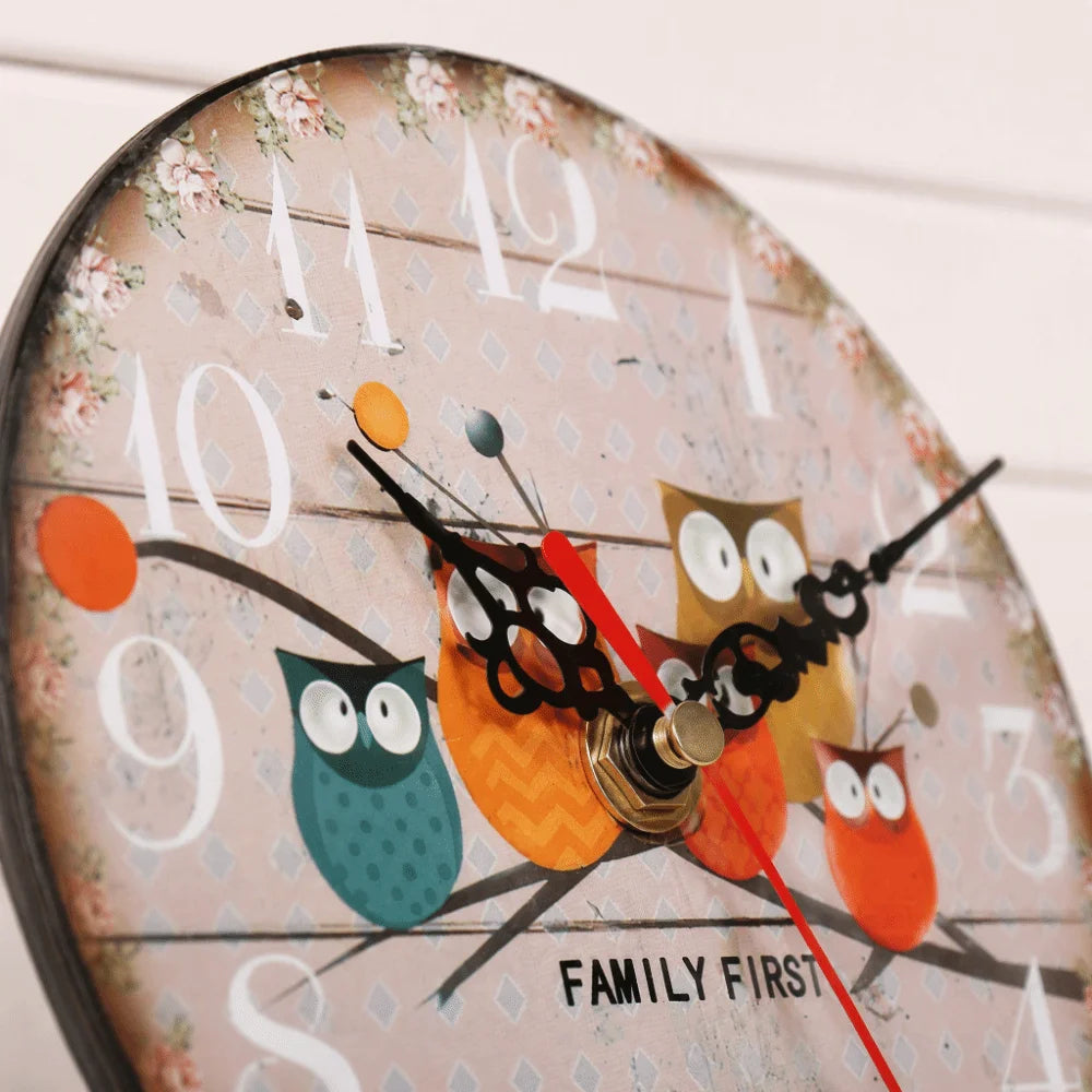 Wooden Owl Wall Clock 4.72in Round Quartz Desk & Wall Clock
