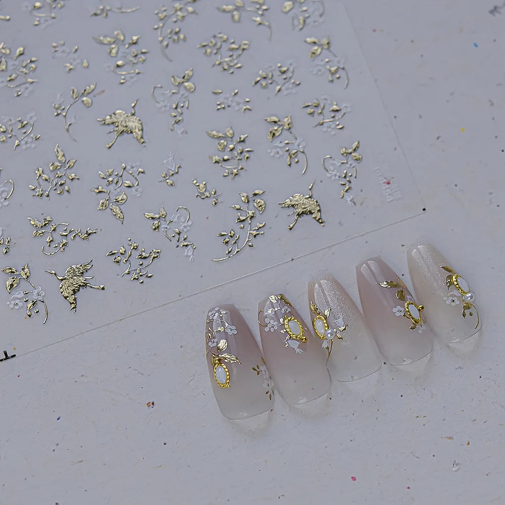 Bronzing Rose & Golden Leaf Nail Art Stickers | DIY Decals