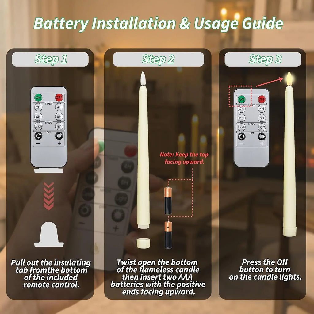 6 Flameless LED Taper Candles with 10-Key Remote | Battery