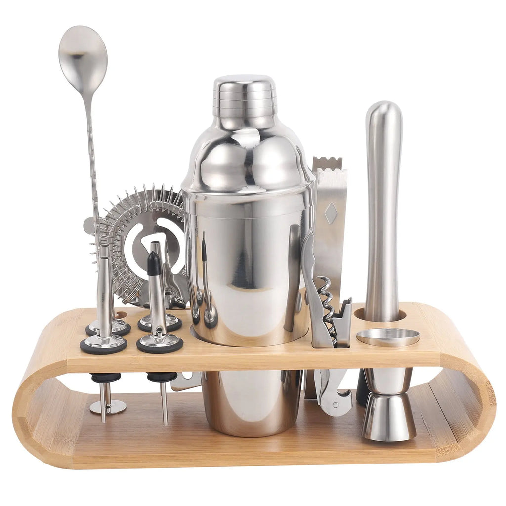 12-Piece Cocktail Shaker Set with Bamboo Stand | Bar Gift