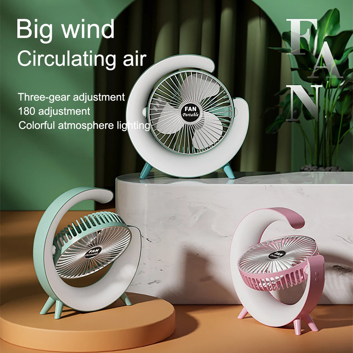 OREADEX Mini USB Desk Fan with LED Night Light – 3 Speeds