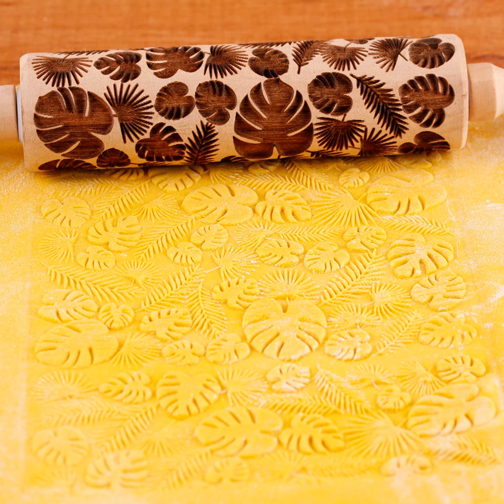 Arjmide 20-Grid Christmas Embossed Wooden Rolling Pin 13.7"