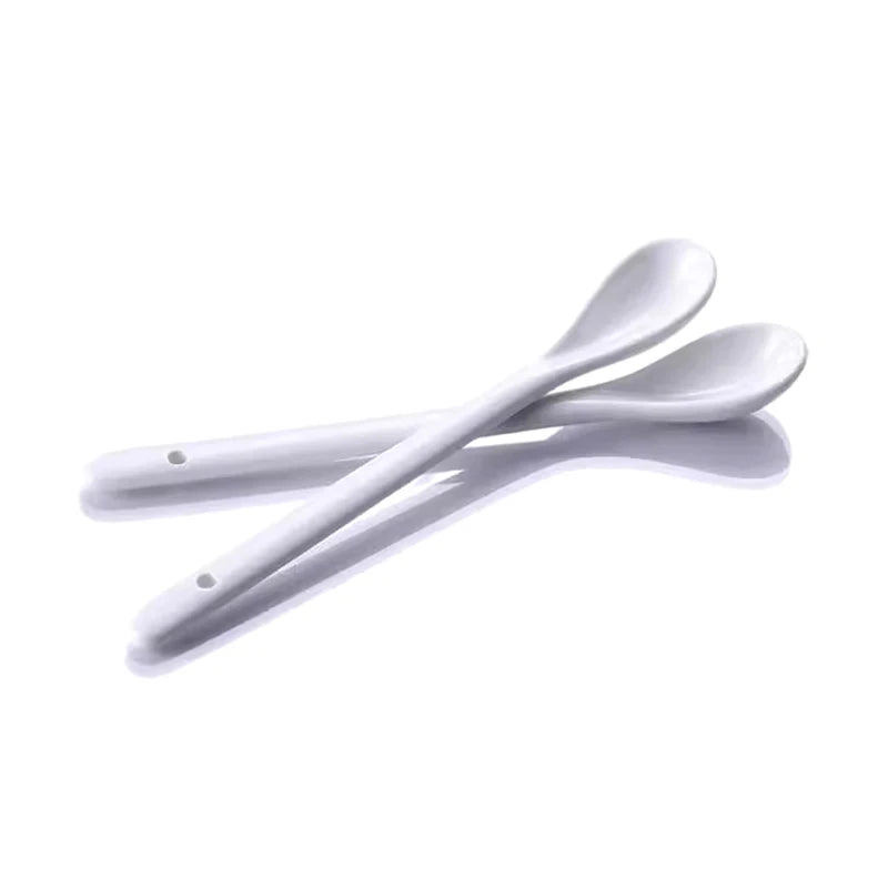 5-Pack White Ceramic Porcelain Spoons – Tea Coffee Dessert Set