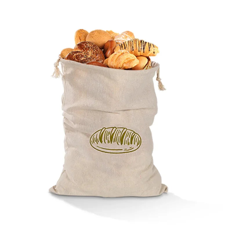 Reusable Linen Bread Bags with Drawstring | Natural Storage