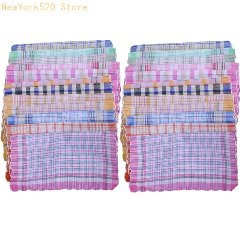 Women's Cotton Handkerchiefs – Check Print & Scalloped Trim Set